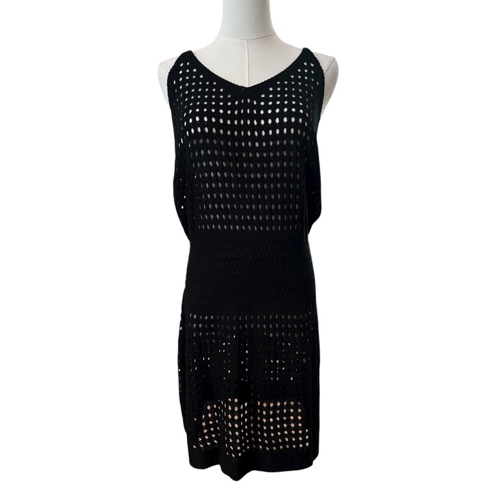 NEW Women's Large Black Crochet Pullover Swimsuit Beachy Vacation Swim Coverup